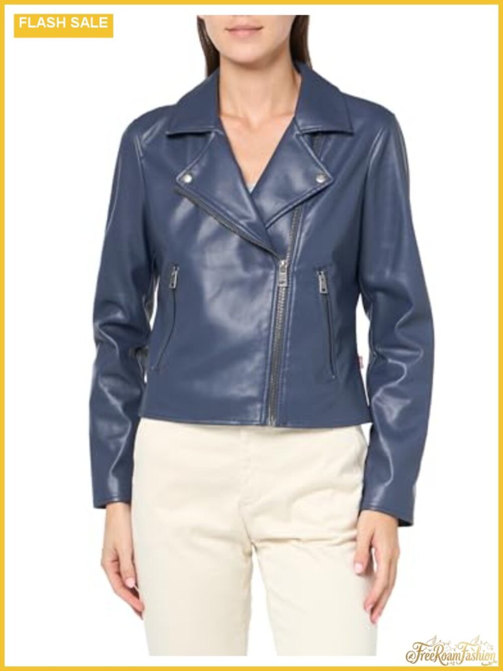 Faux Leather Moto Jacket Asymmetrical Zip Snap Collar Coat